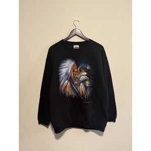 Vintage Native American Man Wolf And Eagle 90s Sweater Thunder Sports Men's Sz L